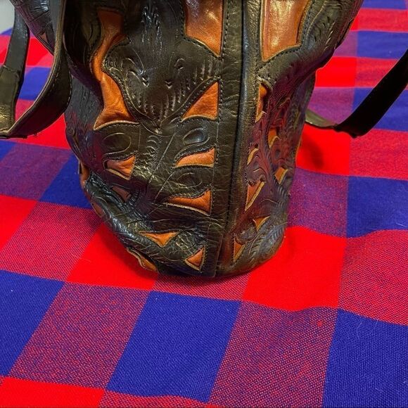 ALDO Black Brown Leather Embossed VTG Purse Handbag - Picture 4 of 14